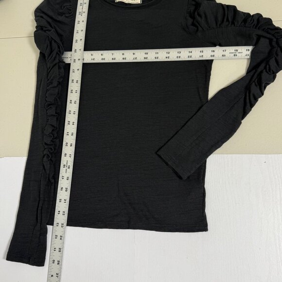We The Free Natasha Tee Womens Sz XS Black Ruched Long Sleeve Crew Neck Top Boho - Picture 6 of 10